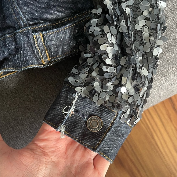 Reporposed Denim Jacket with Sequin Billowy sleeve - Picture 5 of 9